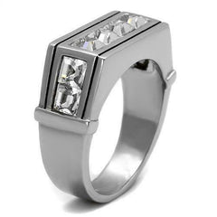 Jewellery Kingdom Mens Cubic Zirconia Stainless Steel Pinky Signet Princess Cut Silver Bling Ring - Jewelry Rings - British D'sire