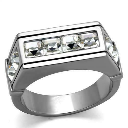 Jewellery Kingdom Mens Cubic Zirconia Stainless Steel Pinky Signet Princess Cut Silver Bling Ring - Jewelry Rings - British D'sire