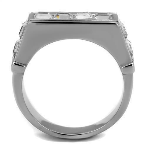 Jewellery Kingdom Mens Cubic Zirconia Stainless Steel Pinky Signet Princess Cut Silver Bling Ring - Jewelry Rings - British D'sire