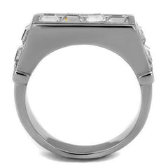 Jewellery Kingdom Mens Cubic Zirconia Stainless Steel Pinky Signet Princess Cut Silver Bling Ring - Jewelry Rings - British D'sire