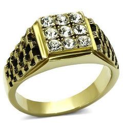 Jewellery Kingdom Mens Cz Signet Pinky 9 Stone Cluster 18kt Steel Gold Ring - Jewelry Rings - British D'sire