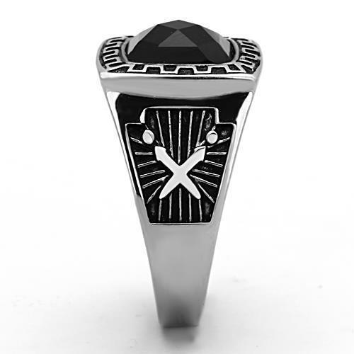 Jewellery Kingdom Mens Cz Signet Pinky Jet Stainless Steel Greek Key 4ct Mans Ring (Black) - Jewelry Rings - British D'sire