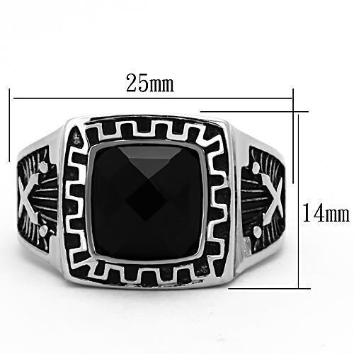 Jewellery Kingdom Mens Cz Signet Pinky Jet Stainless Steel Greek Key 4ct Mans Ring (Black) - Jewelry Rings - British D'sire