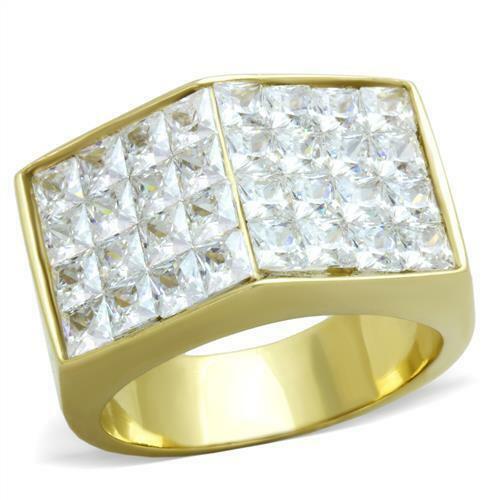 Jewellery Kingdom Mens Cz Signet Pinky Princess Cut Square 18kt Steel Super Sparkle Ring (Gold) - Jewelry Rings - British D'sire