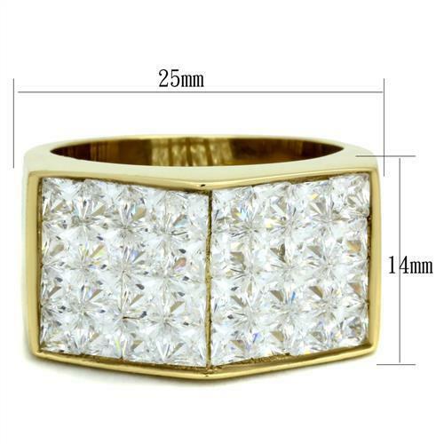 Jewellery Kingdom Mens Cz Signet Pinky Princess Cut Square 18kt Steel Super Sparkle Ring (Gold) - Jewelry Rings - British D'sire