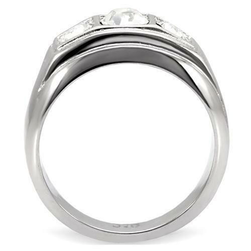 Jewellery Kingdom Mens Cz Signet Pinky Stainless Steel Three Stone All Sizes Ring (Silver) - Jewelry Rings - British D'sire