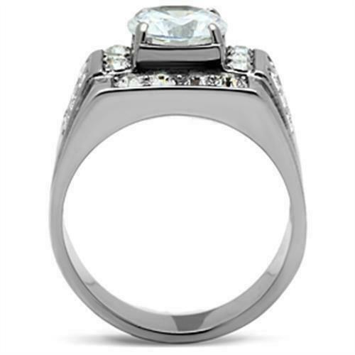 Jewellery Kingdom Mens CZ Signet Stainless Steel Pinky 470 Carat Cubic Zirconia Ring (Silver) - Jewelry Rings - British D'sire