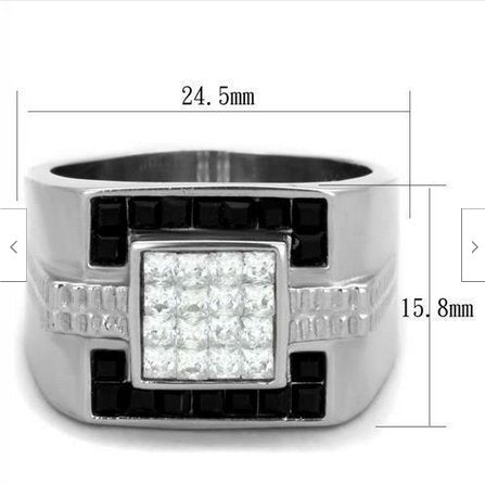 Jewellery Kingdom Mens Cz Signet Stainless Steel Silver Clear Square Cuts Classy Ring (Black) - Rings - British D'sire