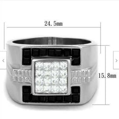 Jewellery Kingdom Mens Cz Signet Stainless Steel Silver Clear Square Cuts Classy Ring (Black) - Rings - British D'sire