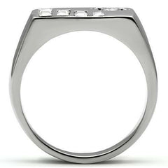 Jewellery Kingdom Mens Cz Silver Signet Stainless Steel Princess Cut Star Setting Ring - Jewelry Rings - British D'sire