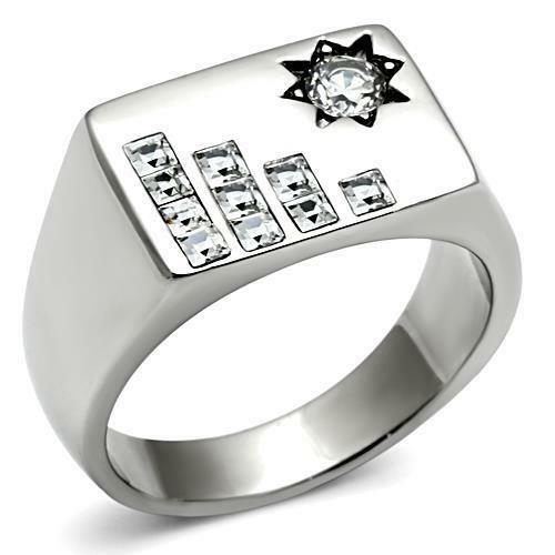 Jewellery Kingdom Mens Cz Silver Signet Stainless Steel Princess Cut Star Setting Ring - Jewelry Rings - British D'sire