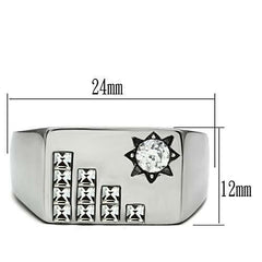 Jewellery Kingdom Mens Cz Silver Signet Stainless Steel Princess Cut Star Setting Ring - Jewelry Rings - British D'sire