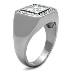 Jewellery Kingdom Mens Cz Silver Signet Stainless Steel Square Bling Clear Princess Cut Ring - Jewelry Rings - British D'sire