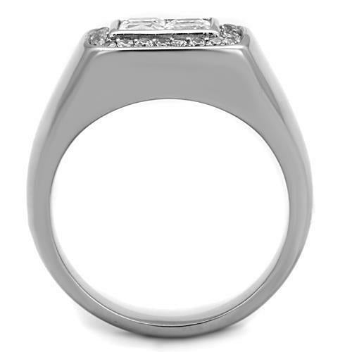 Jewellery Kingdom Mens Cz Silver Signet Stainless Steel Square Bling Clear Princess Cut Ring - Jewelry Rings - British D'sire