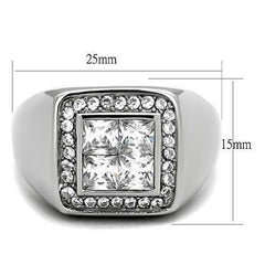 Jewellery Kingdom Mens Cz Silver Signet Stainless Steel Square Bling Clear Princess Cut Ring - Jewelry Rings - British D'sire