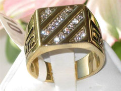 Jewellery Kingdom Mens Cz Square Signet 18kt Steel Signet Pinky Mans Classic Ring (Gold) - Jewelry Rings - British D'sire