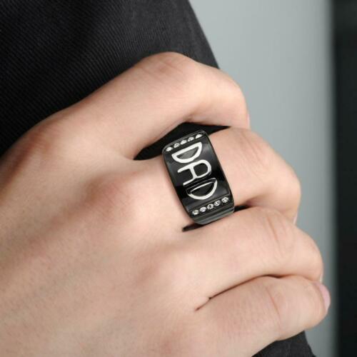 Jewellery Kingdom Mens Dad Cubic Zirconia Signet Pinky Band Stainless Steel Ring (Black) - Jewelry Rings - British D'sire