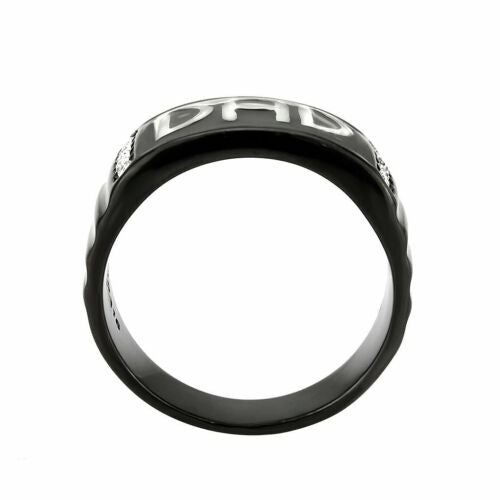 Jewellery Kingdom Mens Dad Cubic Zirconia Signet Pinky Band Stainless Steel Ring (Black) - Jewelry Rings - British D'sire