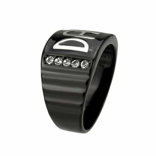 Jewellery Kingdom Mens Dad Cubic Zirconia Signet Pinky Band Stainless Steel Ring (Black) - Jewelry Rings - British D'sire