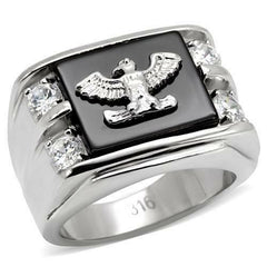 Jewellery Kingdom Mens Eagle Onyx Signet Stainless Steel Cz Military Ring (Black Silver) - Jewelry Rings - British D'sire