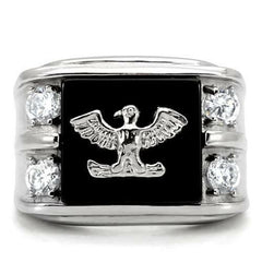 Jewellery Kingdom Mens Eagle Onyx Signet Stainless Steel Cz Military Ring (Black Silver) - Jewelry Rings - British D'sire