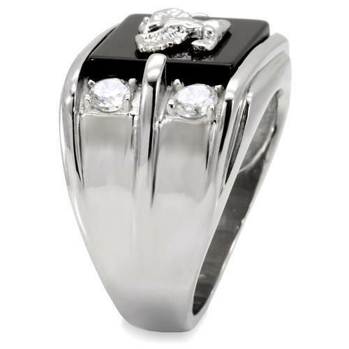 Jewellery Kingdom Mens Eagle Onyx Signet Stainless Steel Cz Military Ring (Black Silver) - Jewelry Rings - British D'sire