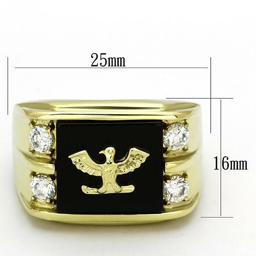 Jewellery Kingdom Mens Eagle Signet Onyx Steel 18kt Cubic Zirconia All Sizes Ring (Gold) - Jewelry Rings - British D'sire