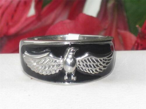 Jewellery Kingdom Mens Eagle Signet Stainless Steel Thumb Band Pinky Ring (Black) - Jewelry Rings - British D'sire