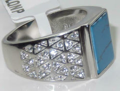 Jewellery Kingdom Mens Emerald Cut Blue Turquoise Pinky Signet Stainless Steel Ring - Rings - British D'sire