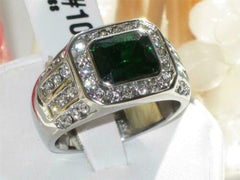 Jewellery Kingdom Mens Emerald Cz Green Signet Pinky Stainless Steel Bezel Ring - Jewelry Rings - British D'sire