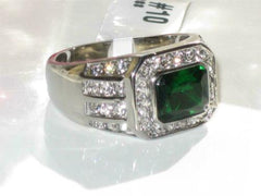 Jewellery Kingdom Mens Emerald Cz Green Signet Pinky Stainless Steel Bezel Ring - Jewelry Rings - British D'sire