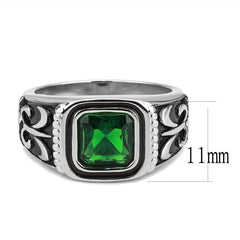 Jewellery Kingdom Mens Emerald Green Square Stainless Steel Signet Fleur De Lis Pinky Ring - Jewelry Rings - British D'sire