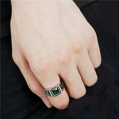 Jewellery Kingdom Mens Emerald Green Square Stainless Steel Signet Fleur De Lis Pinky Ring - Jewelry Rings - British D'sire