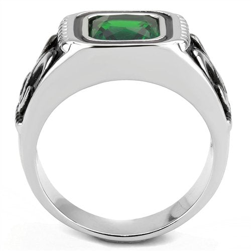 Jewellery Kingdom Mens Emerald Green Square Stainless Steel Signet Fleur De Lis Pinky Ring - Jewelry Rings - British D'sire