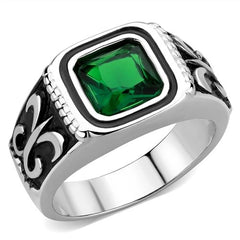 Jewellery Kingdom Mens Emerald Green Square Stainless Steel Signet Fleur De Lis Pinky Ring - Jewelry Rings - British D'sire