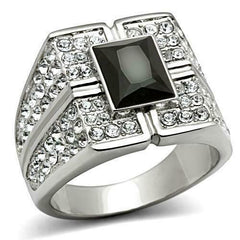 Jewellery Kingdom Mens Emerald Jet Signet Stainless Steel 2 Carat Silver Ring (Black) - Jewelry Rings - British D'sire