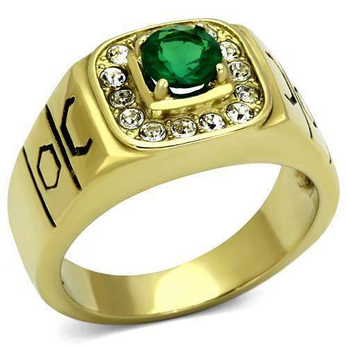 Jewellery Kingdom Mens Emerald Signet Pinky 18kt Steel No Tarnish Cubic Zirconia All Sizes Ring (Green) - Jewelry Rings - British D'sire