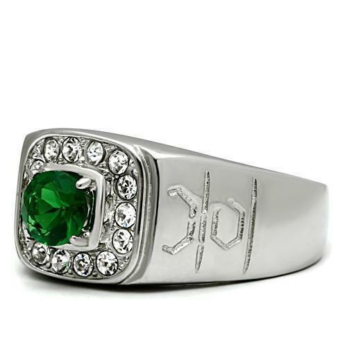 Jewellery Kingdom Mens Emerald Signet Pinky Simulated Green Diamond Stainless Steel Ring - Jewelry Rings - British D'sire