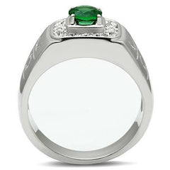 Jewellery Kingdom Mens Emerald Signet Pinky Simulated Green Diamond Stainless Steel Ring - Jewelry Rings - British D'sire