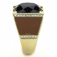 Jewellery Kingdom Mens Gold Black Ring Cz Signet Pinky Enamel Brown Steel Square Jet - Jewelry Rings - British D'sire