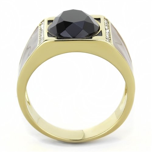 Jewellery Kingdom Mens Gold Black Ring Cz Signet Pinky Enamel Brown Steel Square Jet - Jewelry Rings - British D'sire