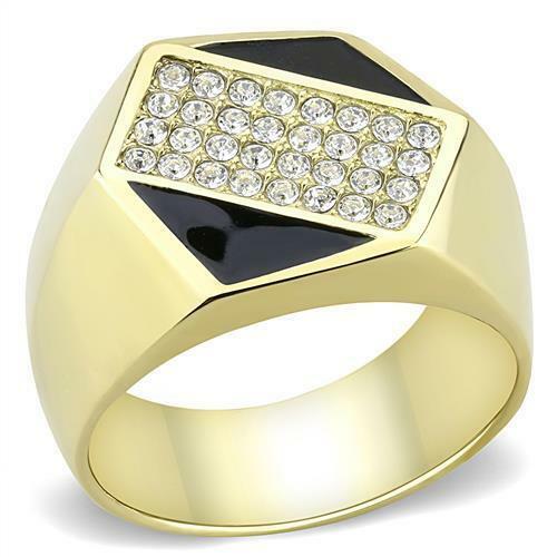 Jewellery Kingdom Mens Gold Cz Signet Pinky Onyx Cubic Zirconia Steel 18kt Ring (Black) - Jewelry Rings - British D'sire