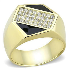 Jewellery Kingdom Mens Gold Cz Signet Pinky Onyx Cubic Zirconia Steel 18kt Ring (Black) - Jewelry Rings - British D'sire