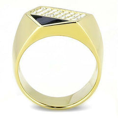 Jewellery Kingdom Mens Gold Cz Signet Pinky Onyx Cubic Zirconia Steel 18kt Ring (Black) - Jewelry Rings - British D'sire