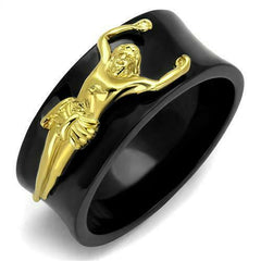 Jewellery Kingdom Mens Gold Jesus Religious Band Wedding Stainless Steel Black Ring - Jewelry Rings - British D'sire