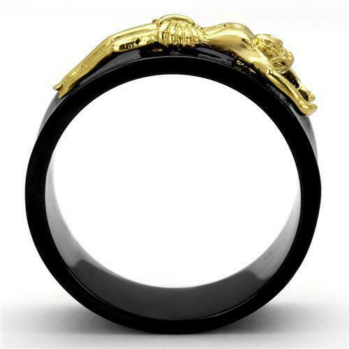 Jewellery Kingdom Mens Gold Jesus Religious Band Wedding Stainless Steel Black Ring - Jewelry Rings - British D'sire