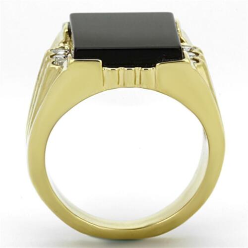 Jewellery Kingdom Mens Gold Onyx Signet Cz Genuine Gemstone 18kt Steel Emerald Cut Ring (Black) - Jewelry Rings - British D'sire