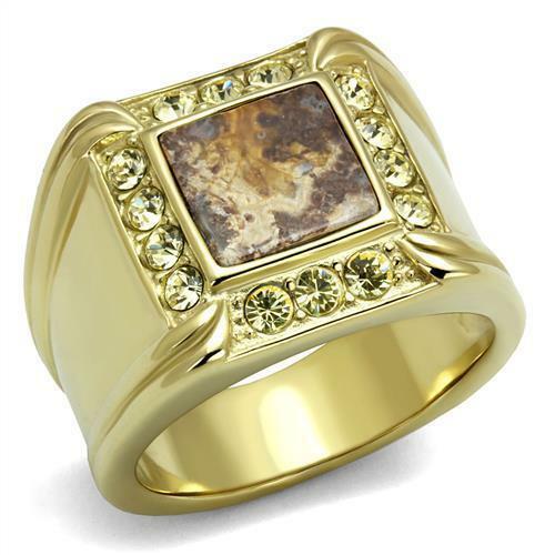 Jewellery Kingdom Mens Gold Signet Semi Precious Smoked Quartz 18KT Steel Gemstone Ring (Brown) - Jewelry Rings - British D'sire