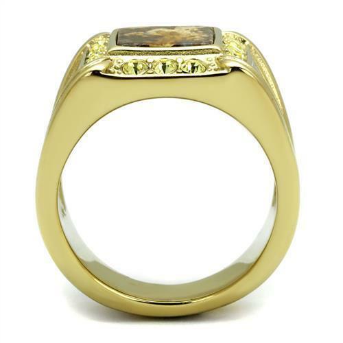 Jewellery Kingdom Mens Gold Signet Semi Precious Smoked Quartz 18KT Steel Gemstone Ring (Brown) - Jewelry Rings - British D'sire