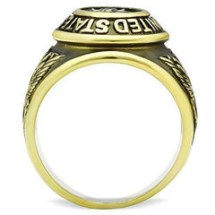 Jewellery Kingdom Mens Gold Veteran Signet Pinky United States Military Steel 18kt Ring - Jewelry Rings - British D'sire